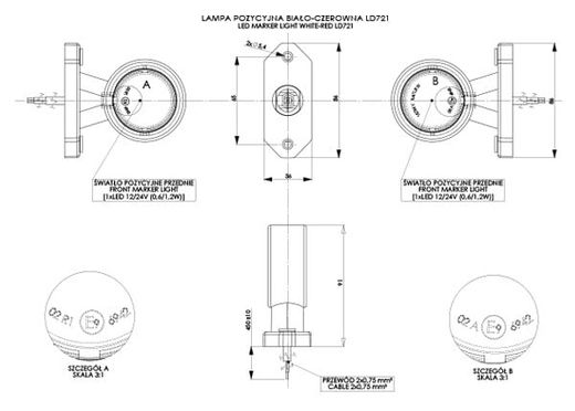 LED-Seitenrücklicht links/rechts, kurzer gerader Arm