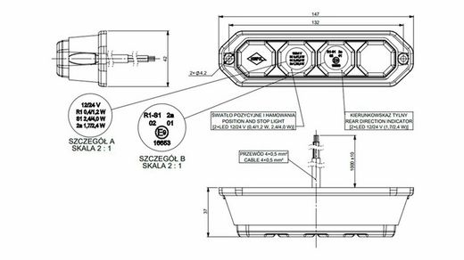 Minibar rear light 3 services 12/24V Horpol