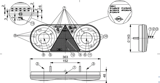 Luce posteriore multifunzione Stella LED 12/24 V sinistra (lato conducente) per rimorchi e semirimorchi.