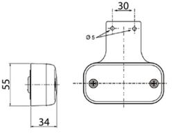 Pilota di posizione laterale color ambra vignale con retroriflettore e supporto dritto. Senza connettore (con pressacavo)