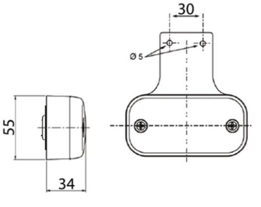 Pilota di posizione laterale color ambra vignale con retroriflettore e supporto dritto. Senza connettore (con pressacavo)