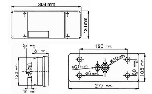 Fanali posteriori a cinque servizi con 2 connettori posteriori