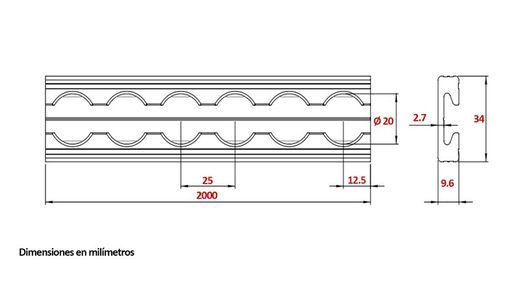 Binario fissacarico in alluminio aeronautico rettangolare
