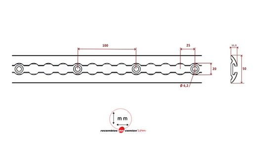 Trilho de fixação de carga semicircular aeronáutico alumínio anodizado preto 2m