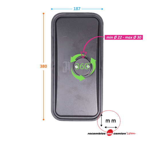 Retrovisor principal universal brida de fijación regulable Ø 22 a 30 mm