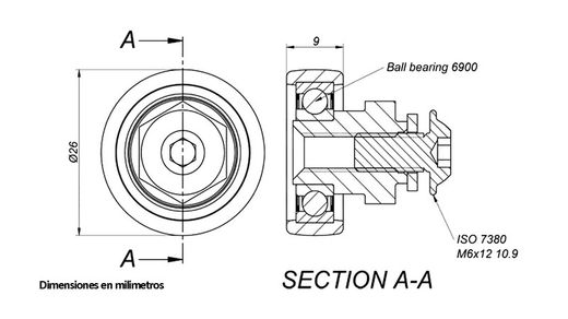 Ceiling bearing Ø 26 M6 (Pack 10 units)