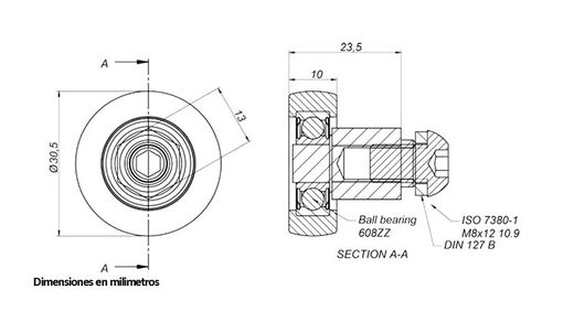 Cuscinetto per tetto Ø 30'5 x 10 M8 (confezione da 10 unità)