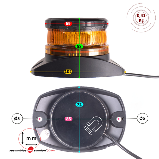 Rotativo LED Ámbar R65 Supermini 5W