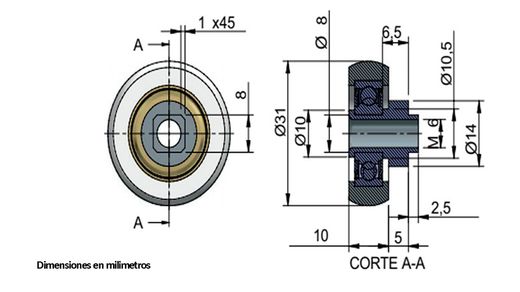 Ruota laterale in tela in nylon con cuscinetto Ø 31