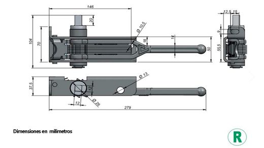 Tensor de lona direito com adaptador quadrado