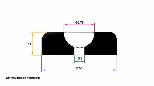 Medium round rubber bumper with central hole in black Cheston