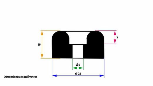 Small round rubber bumper with central hole in black Cheston