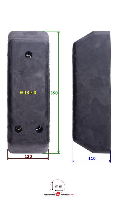 Rear rubber stopper 350x120x110 mm Krone type