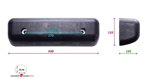 Rear rubber stopper 430x135x100 mm SOR type