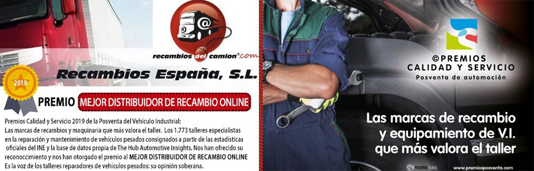 Recambios del camión galardonado como MEJOR DISTRIBUIDOR DE RECAMBIO ONLINE 2019